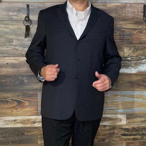 Hart Schaffner Marx Wool Blend Navy Blue Striped Blazer Sport Jacket Size 48L